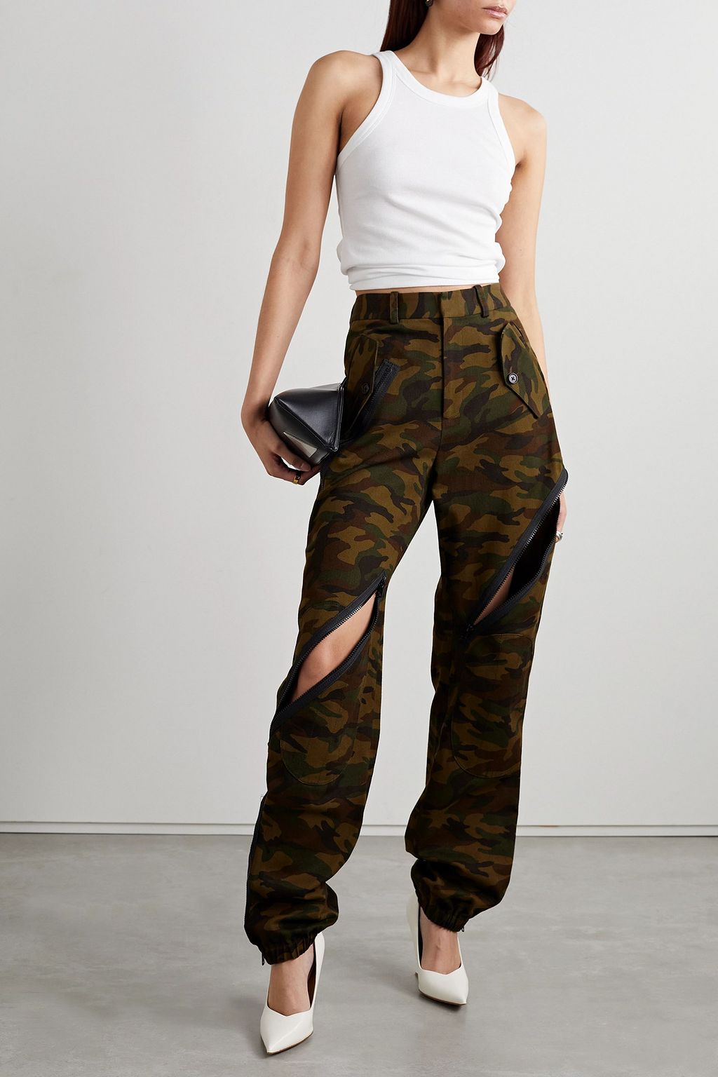 MONSE Zip-detailed camouflage-print cotton-twill tapered cargo pants