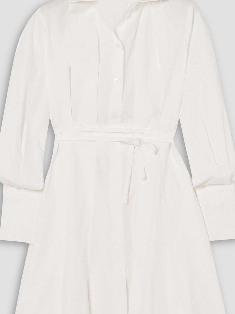 belted pleated cotton-poplin mini shirt dress