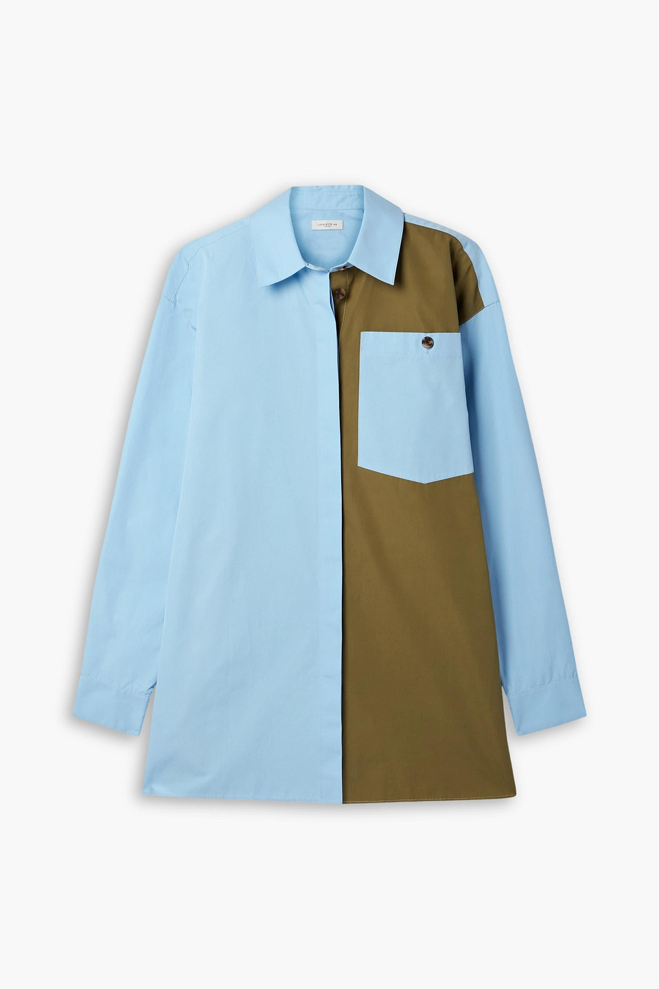 Lafayette 148 Two-tone Cotton-poplin Shirt In Light Blue