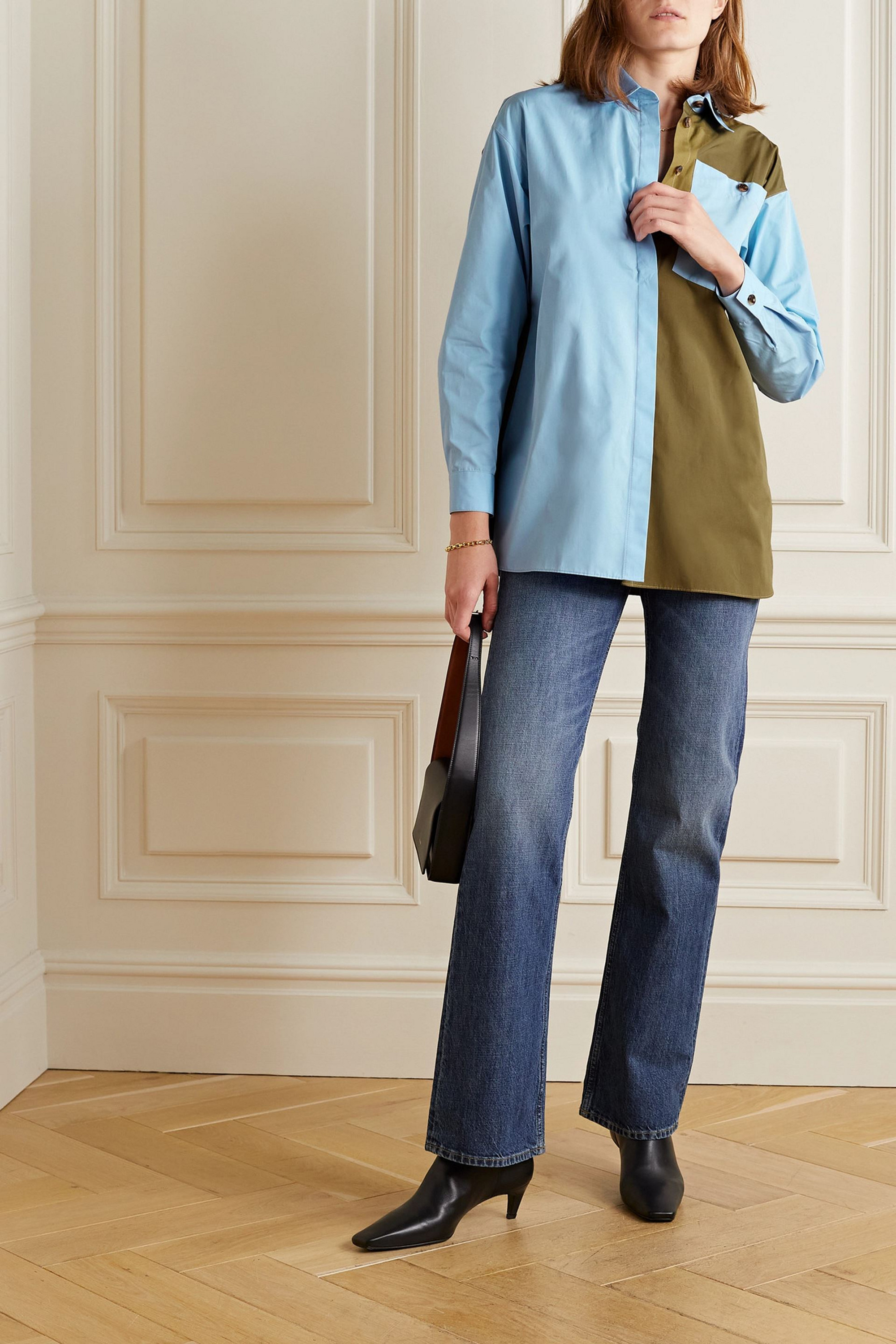 LAFAYETTE 148 Two-tone cotton-poplin shirt