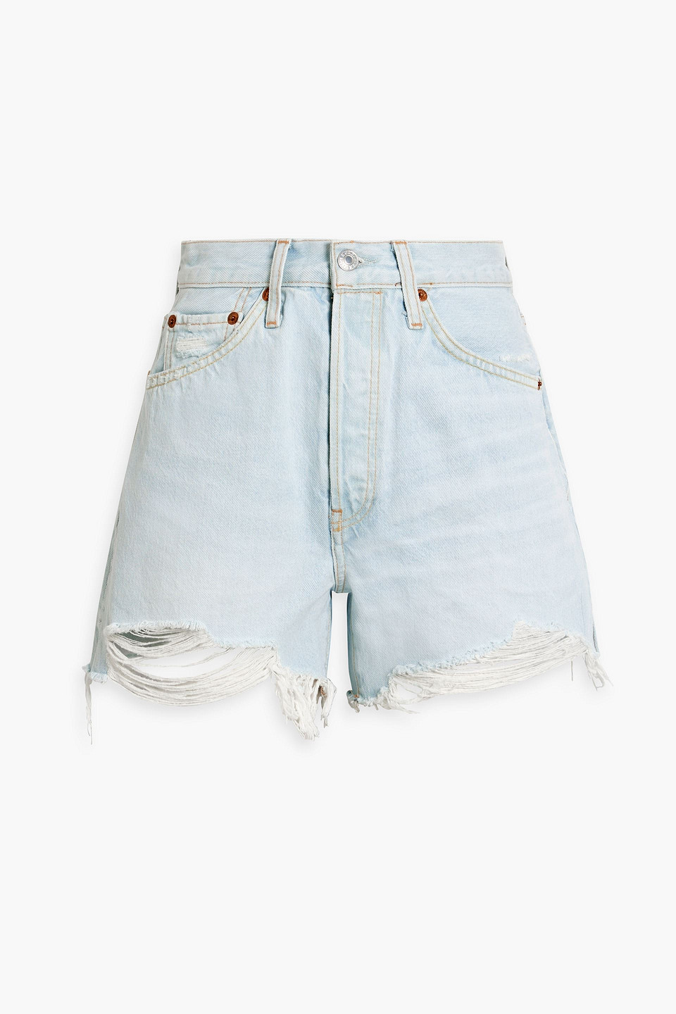 Re/done Jeansshorts In Distressed-optik In Hellblauer Denim