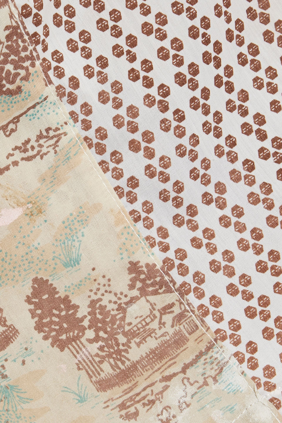 Re/done 70s Upcycled Shirred Patchwork Cotton-voile Top In Light Brown