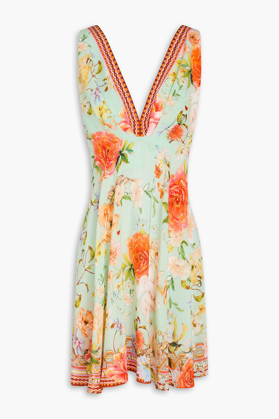 Camilla - Crystal-embellished floral-print silk crepe de chine mini dress - Orange - XL