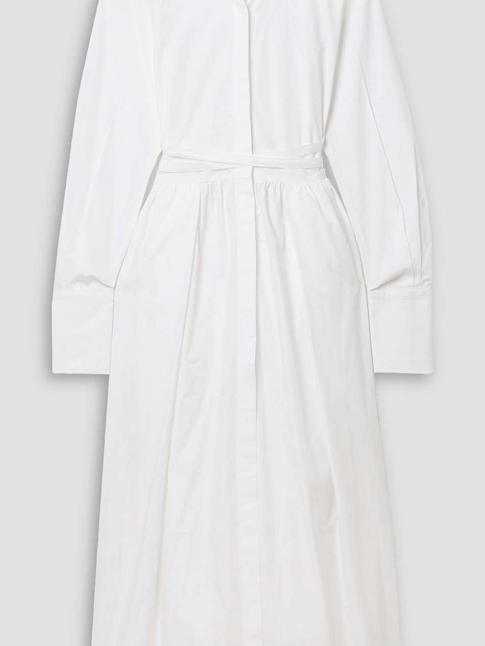 belted pleated cotton-poplin midi shirt dress