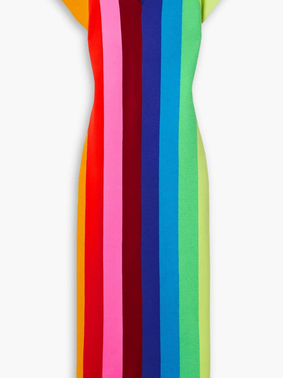 striped terry-paneled knitted midi dress