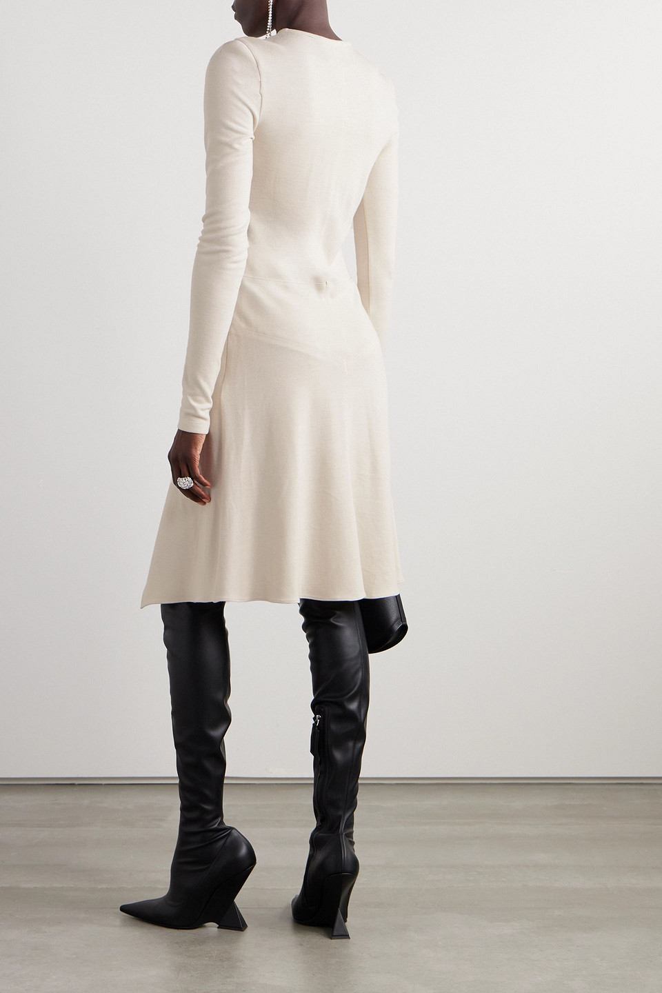 Isabel Marant Devane Asymmetric Gathered Knitted Midi Dress In Beige