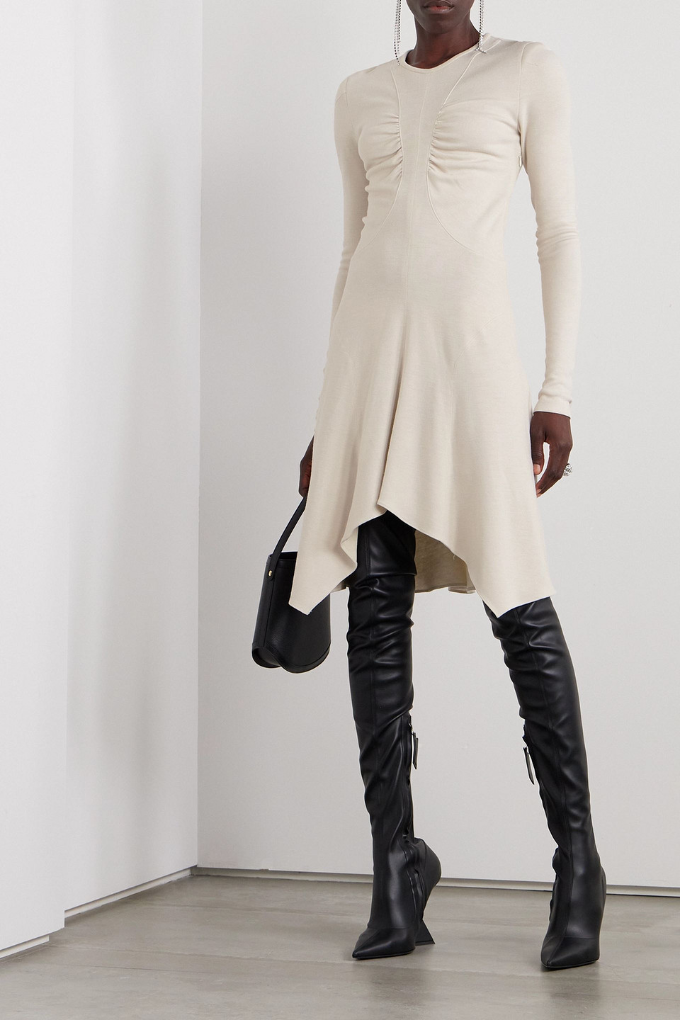 Isabel Marant Devane Asymmetric Gathered Knitted Midi Dress In Beige