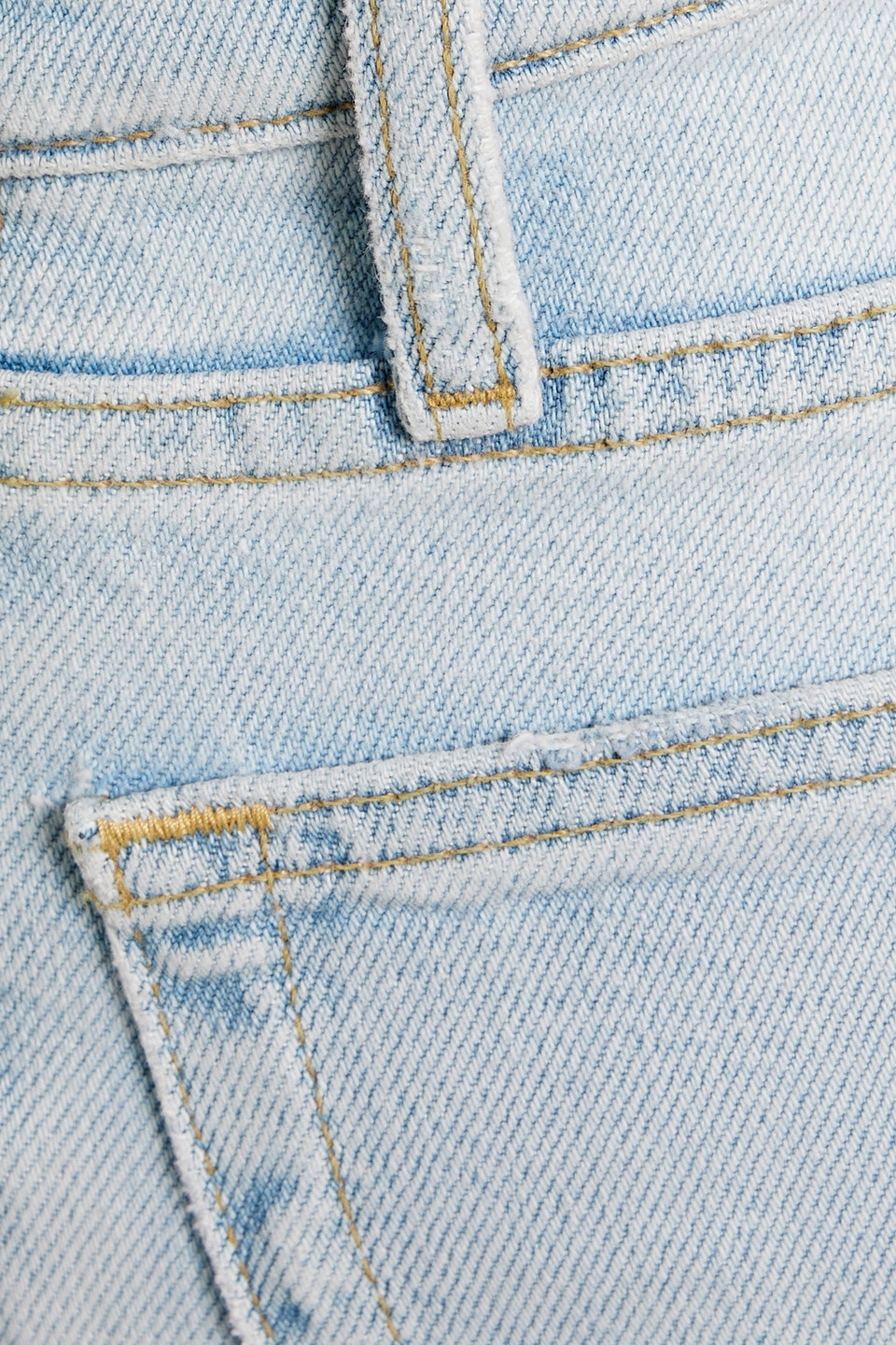 Re/done 70s Stove Pipe Cropped Distressed High-rise Straight-leg Jeans In Light Denim
