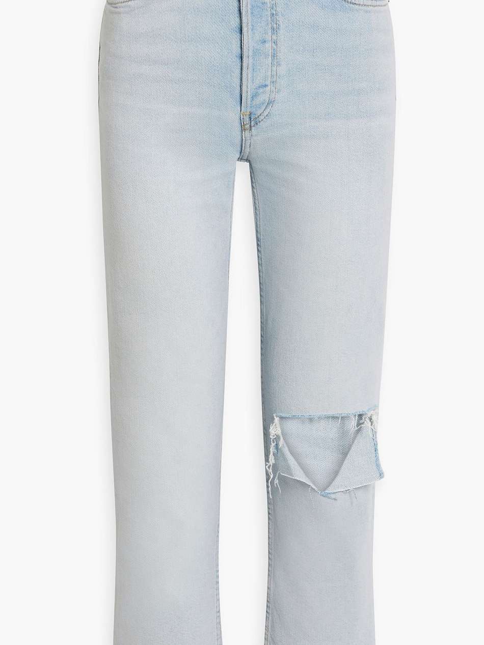 70s stove pipe cropped distressed high-rise straight-leg jeans