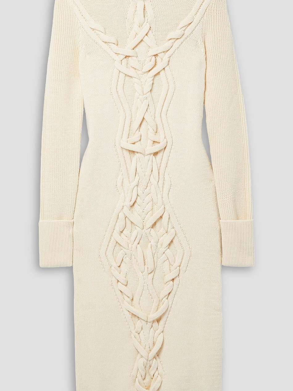 adrienne cable-knit merino wool-blend turtleneck midi dress