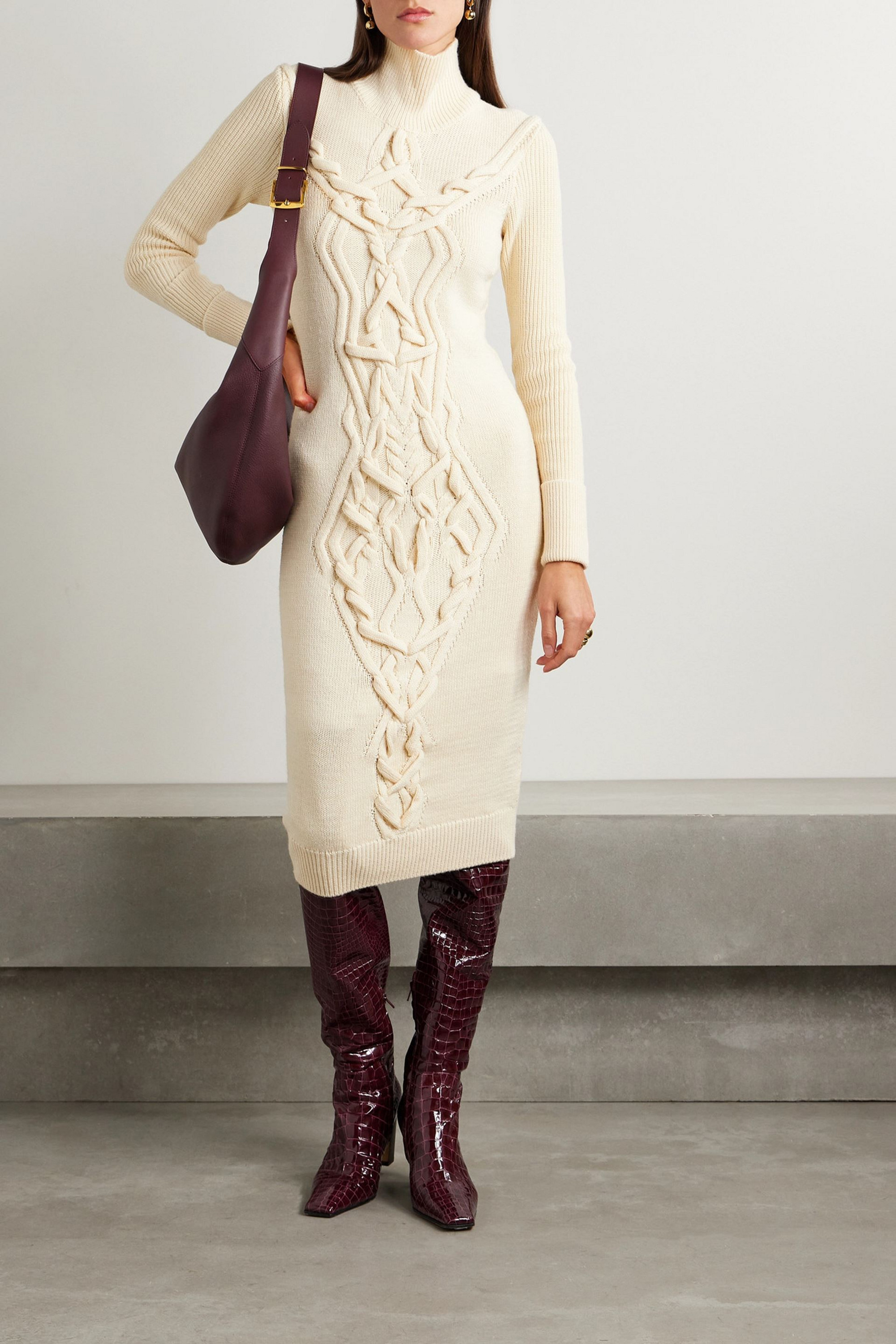 Isabel Marant Adrienne cable-knit merino wool-blend turtleneck midi dress