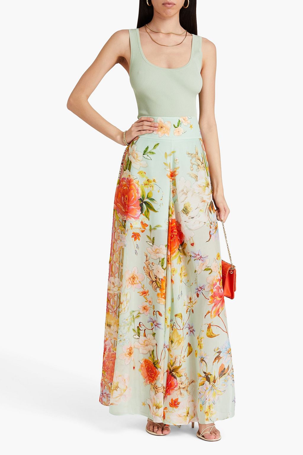 CAMILLA Bedruckte Hose mit weitem Bein aus Seidenchiffon