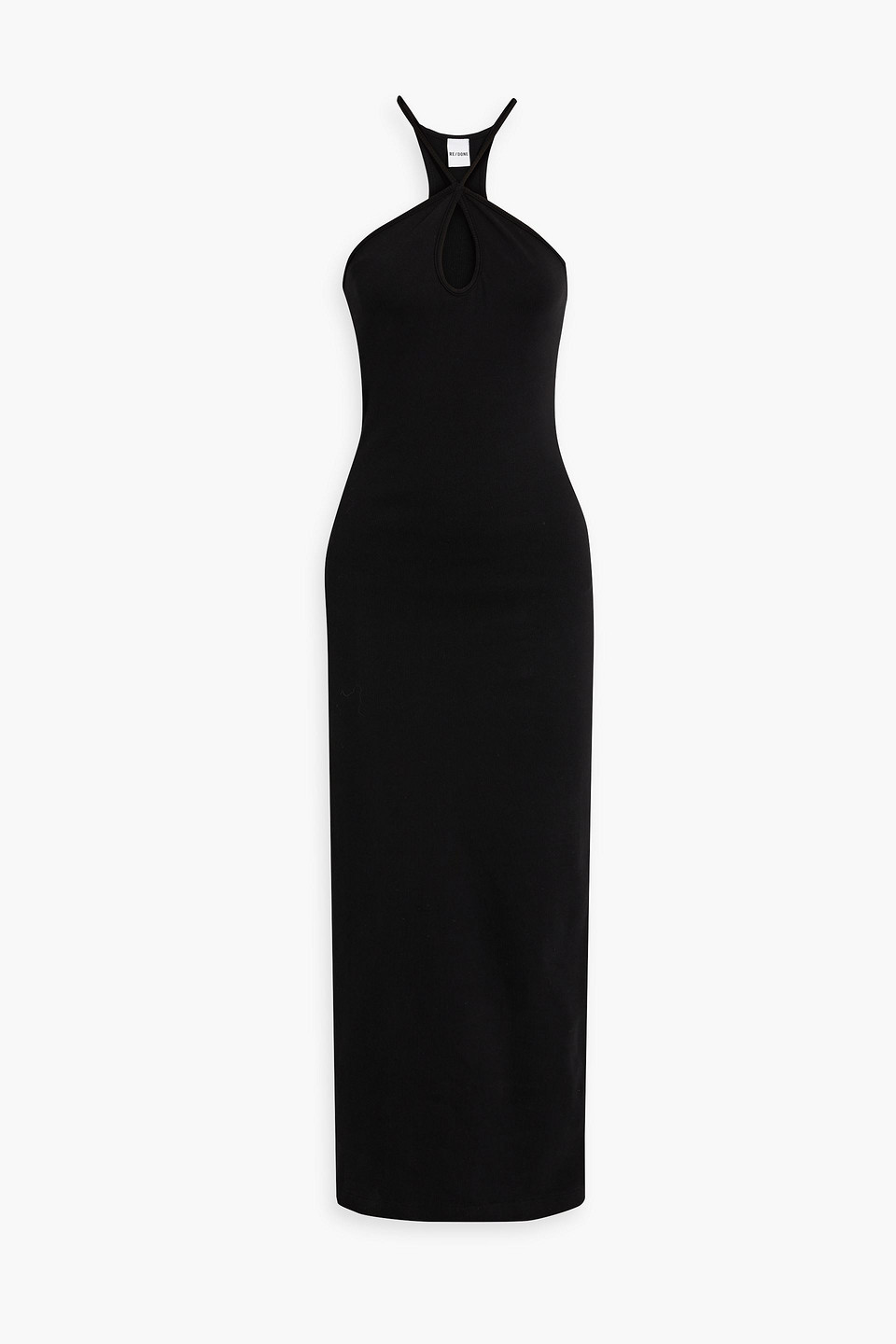 Re/done Cutout Ribbed Stretch-cotton Jersey Maxi Dress In Black