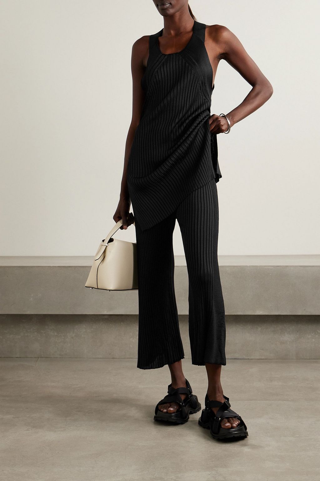 JIL SANDER Ribbed-knit straight-leg pants