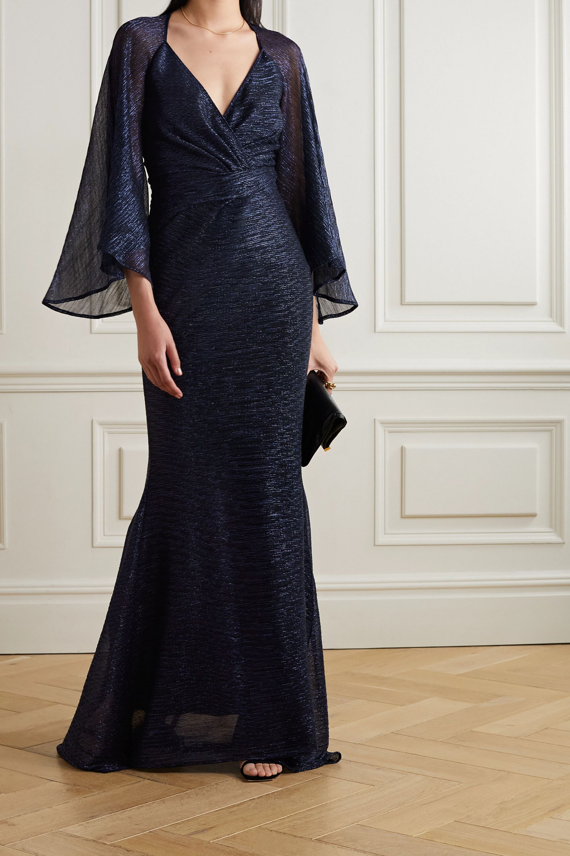 TALBOT RUNHOF Wrap-effect metallic voile gown