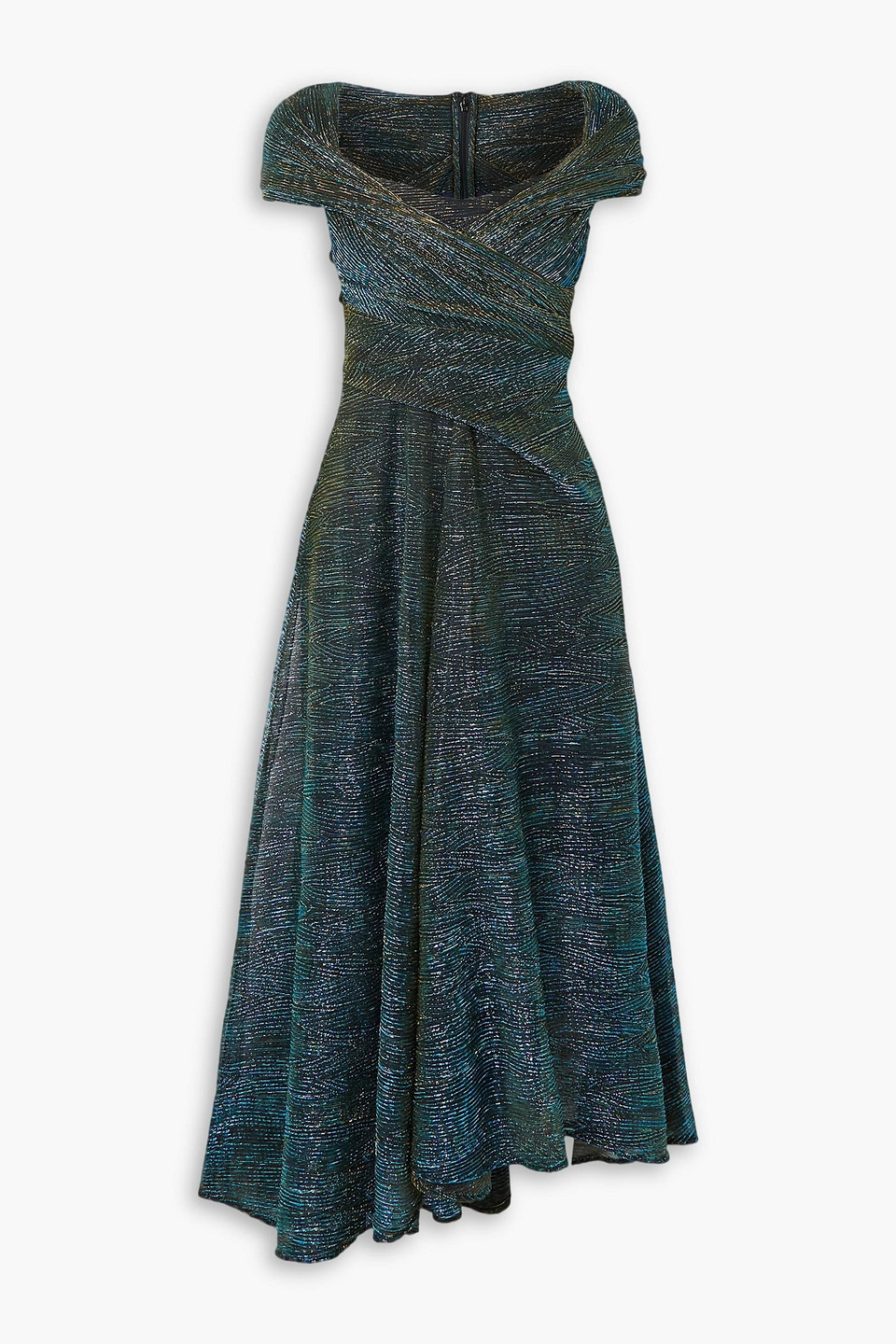 Talbot Runhof Draped Metallic Voile Midi Dress In Emerald