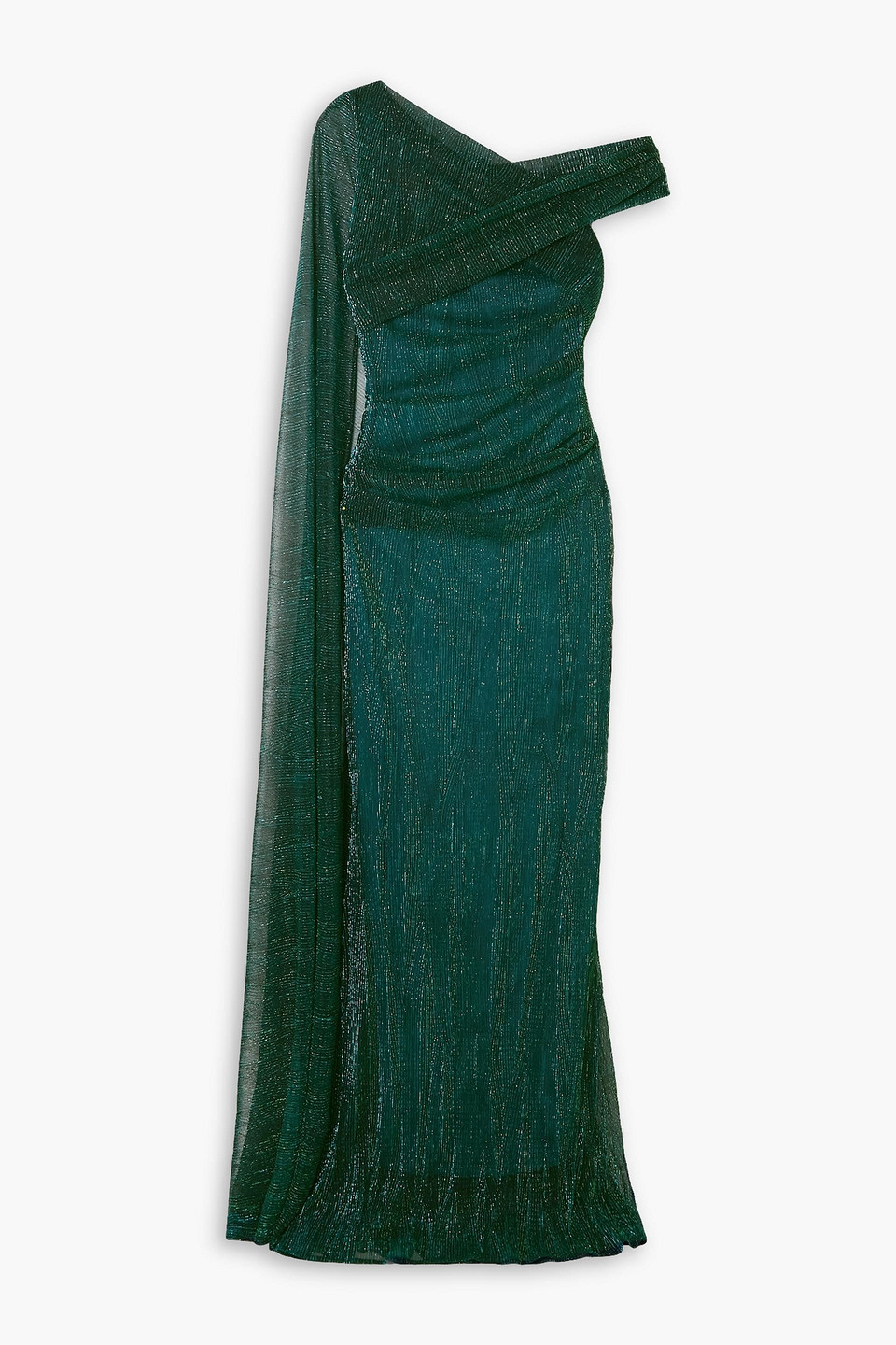 Talbot Runhof Asymmetric Cape-effect Stretch-lamé Gown In Green