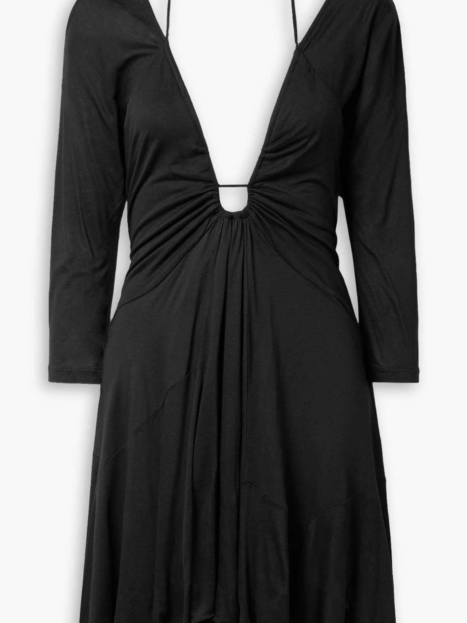 fabuela asymmetric gathered stretch-jersey mini dress