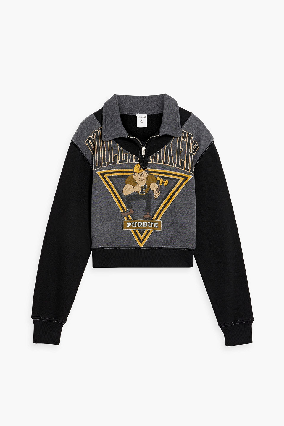 Re/done 90s Cropped Printed Cotton-blend Fleece Half-zip Sweatshirt In Gray