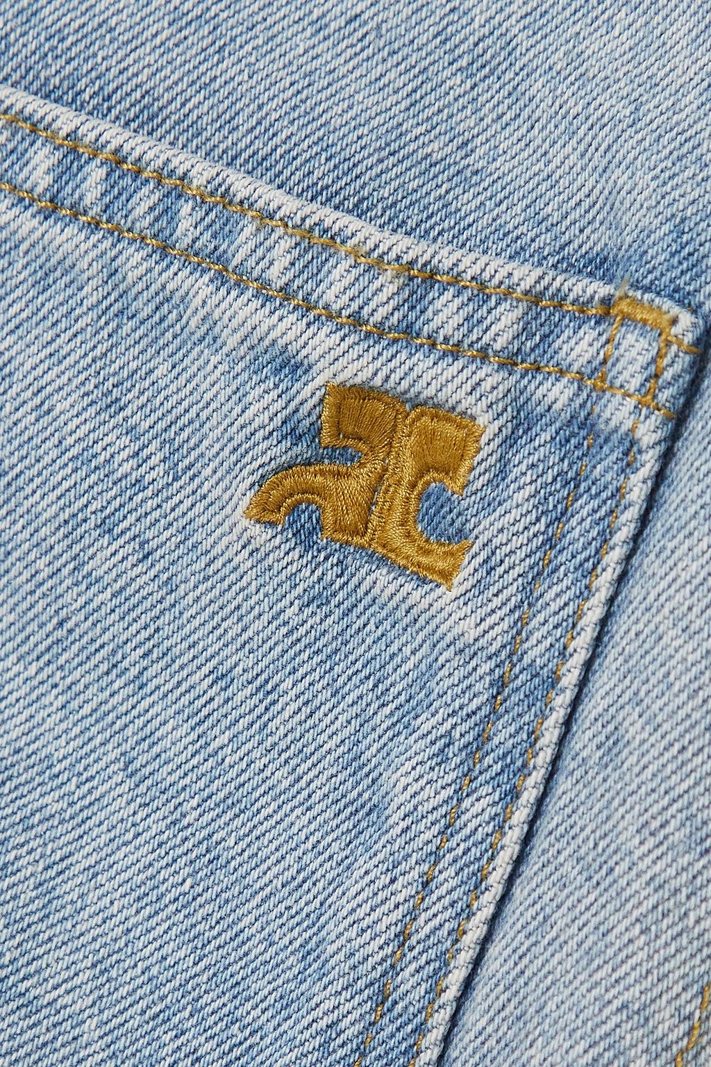COURREGES Buckle-embellished embroidered denim mini skirt