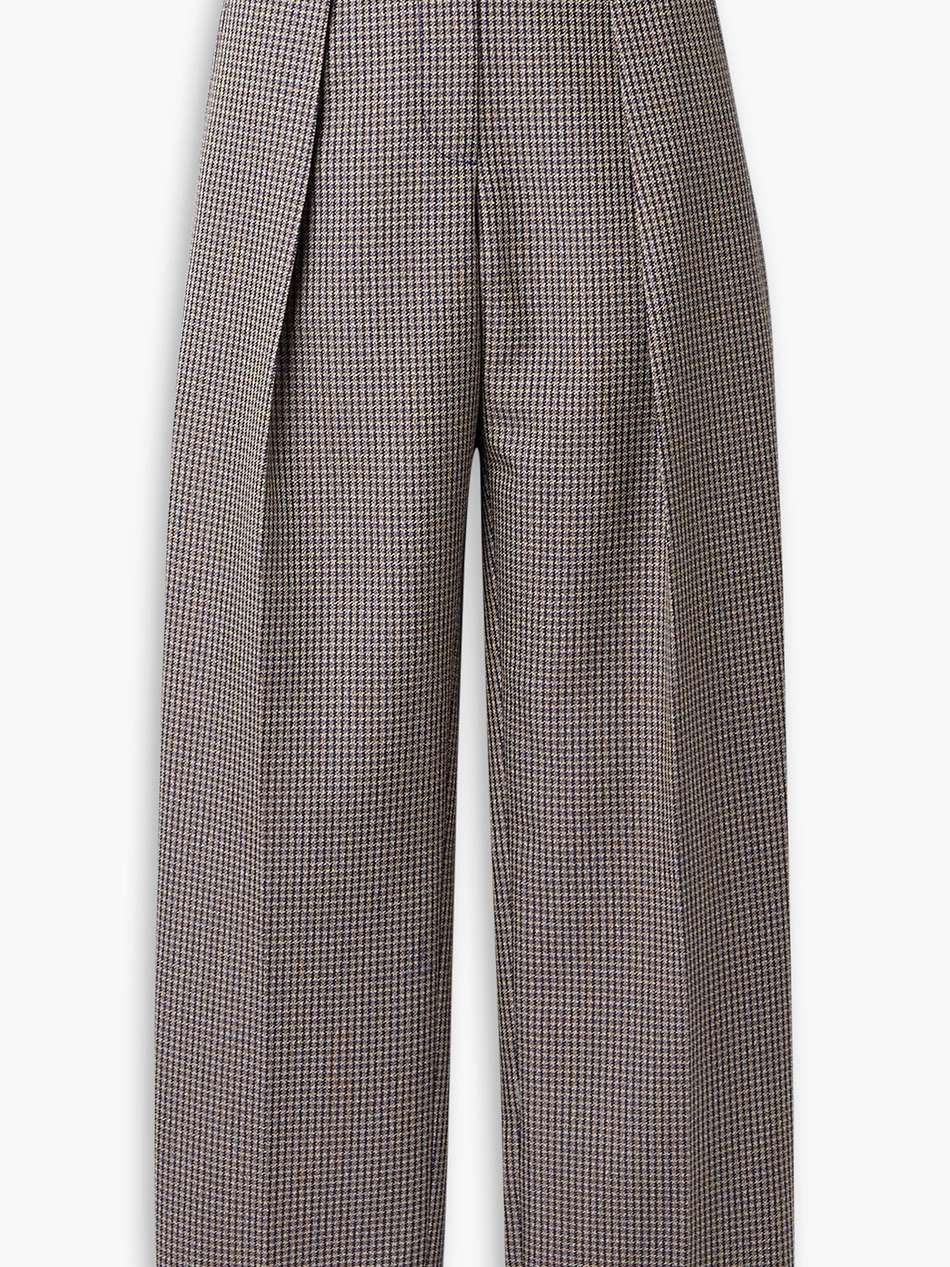 pleated houndstooth wool-blend tapered pants
