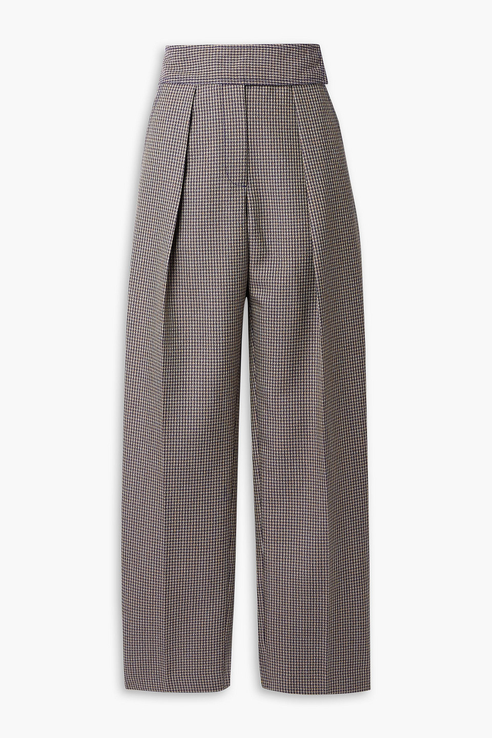Christopher John Rogers Pleated Houndstooth Wool-blend Tapered Pants In Blue