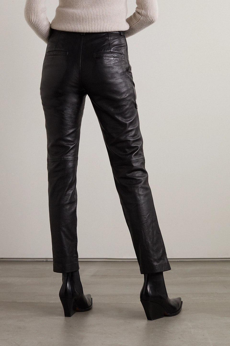 ISABEL MARANT ANAZIA PANELED LEATHER SLIM-LEG PANTS 