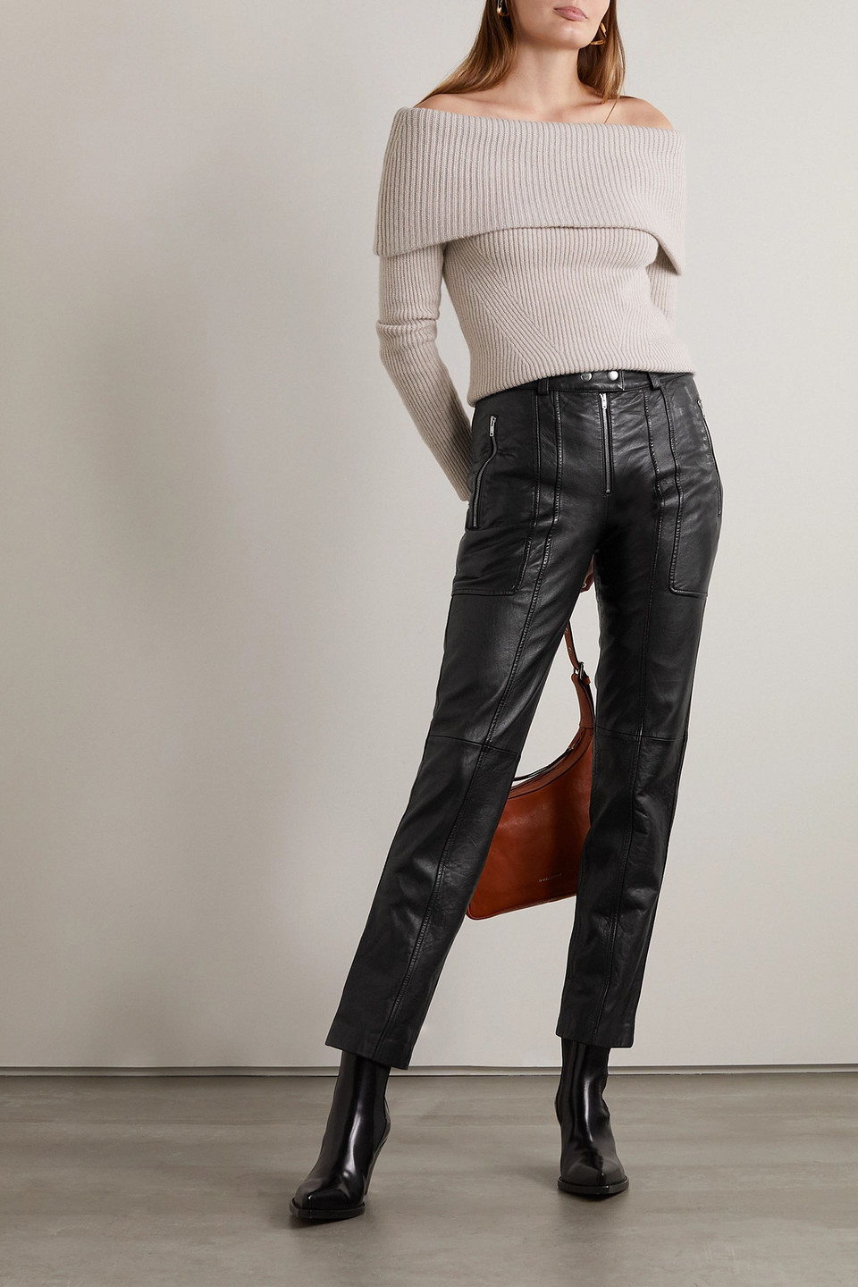 ISABEL MARANT ANAZIA PANELED LEATHER SLIM-LEG PANTS 