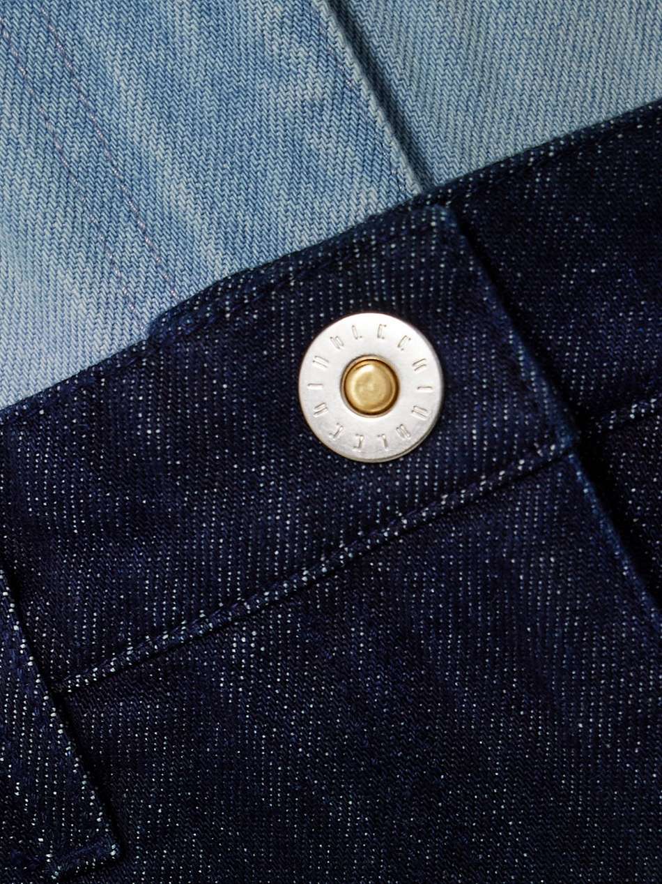 paneled two-tone denim mini skirt