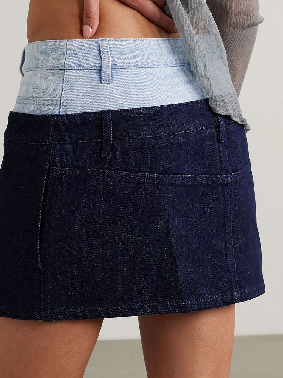 paneled two-tone denim mini skirt
