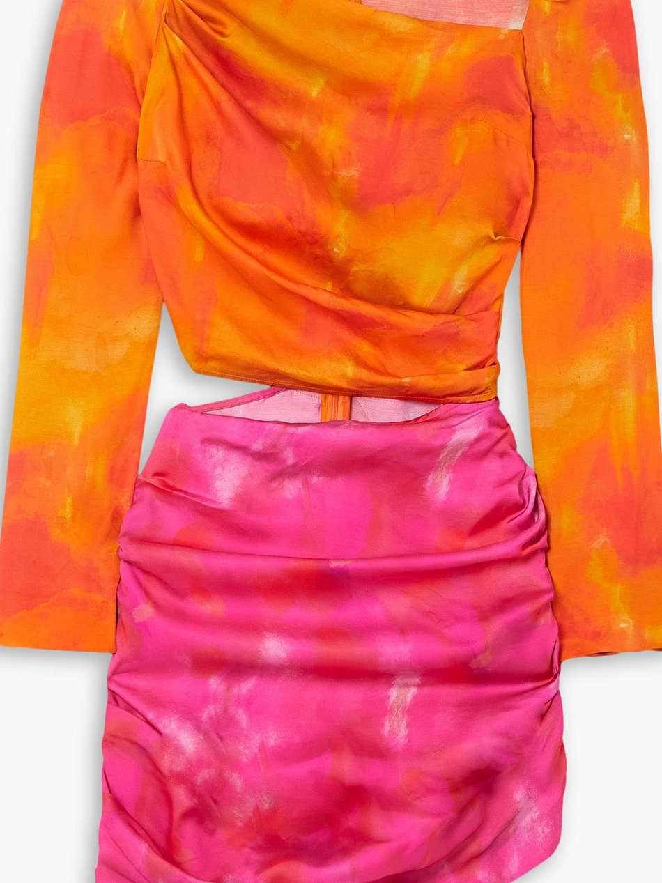 femi asymmetric printed cutout satin mini dress