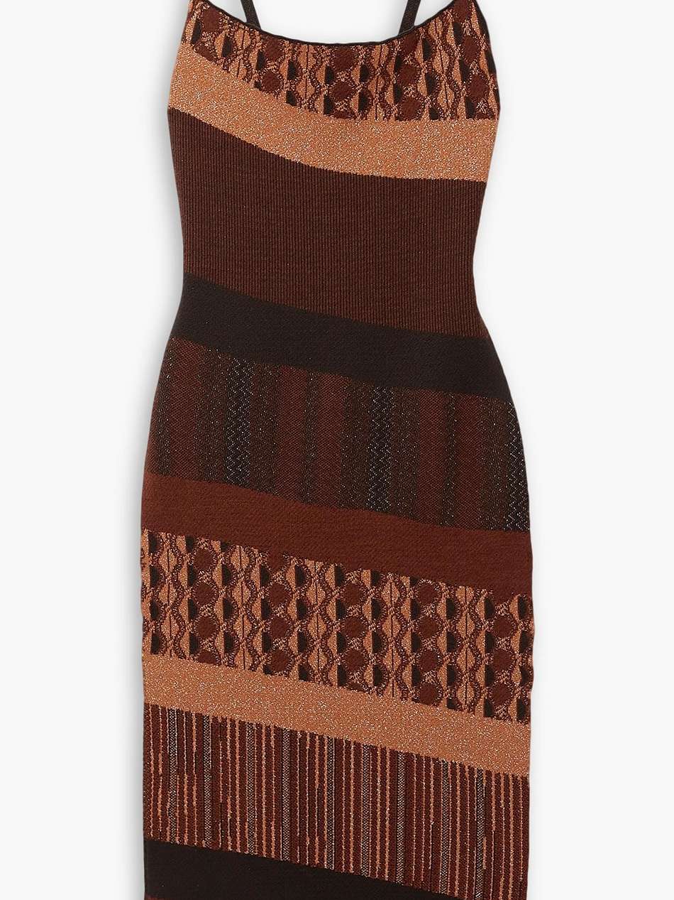 paneled metallic merino wool midi dress