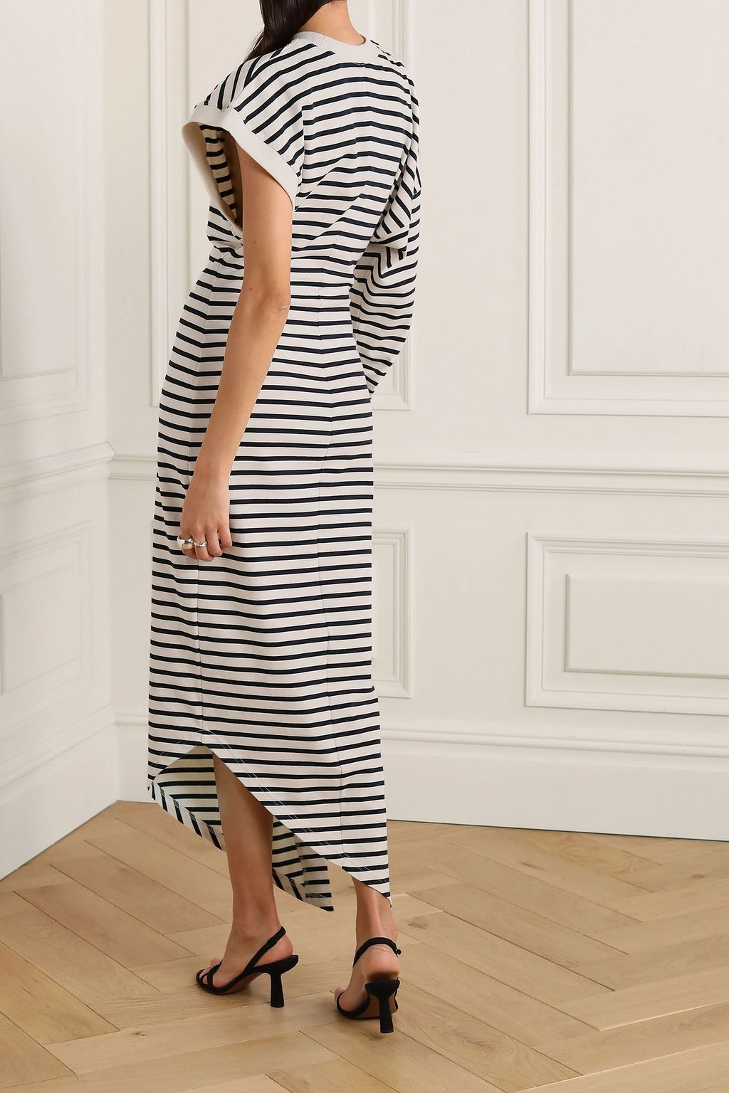 A.W.A.K.E. MODE Asymmetric striped cotton-jersey dress