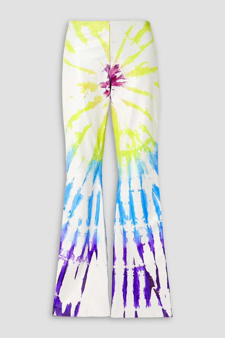 Tie-dyed leather flared pants