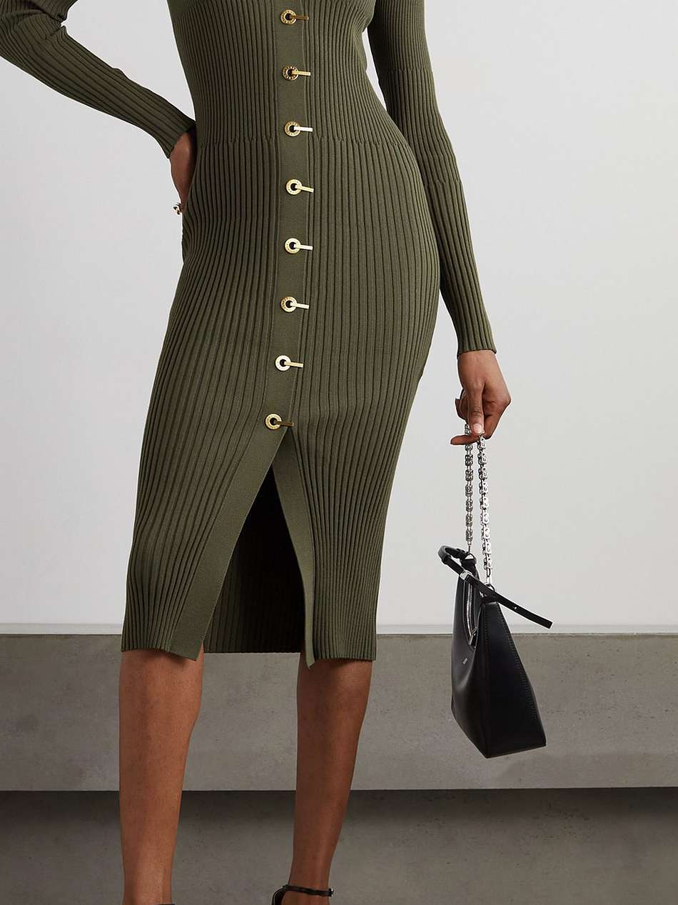 gradient ribbed cotton-blend midi dress