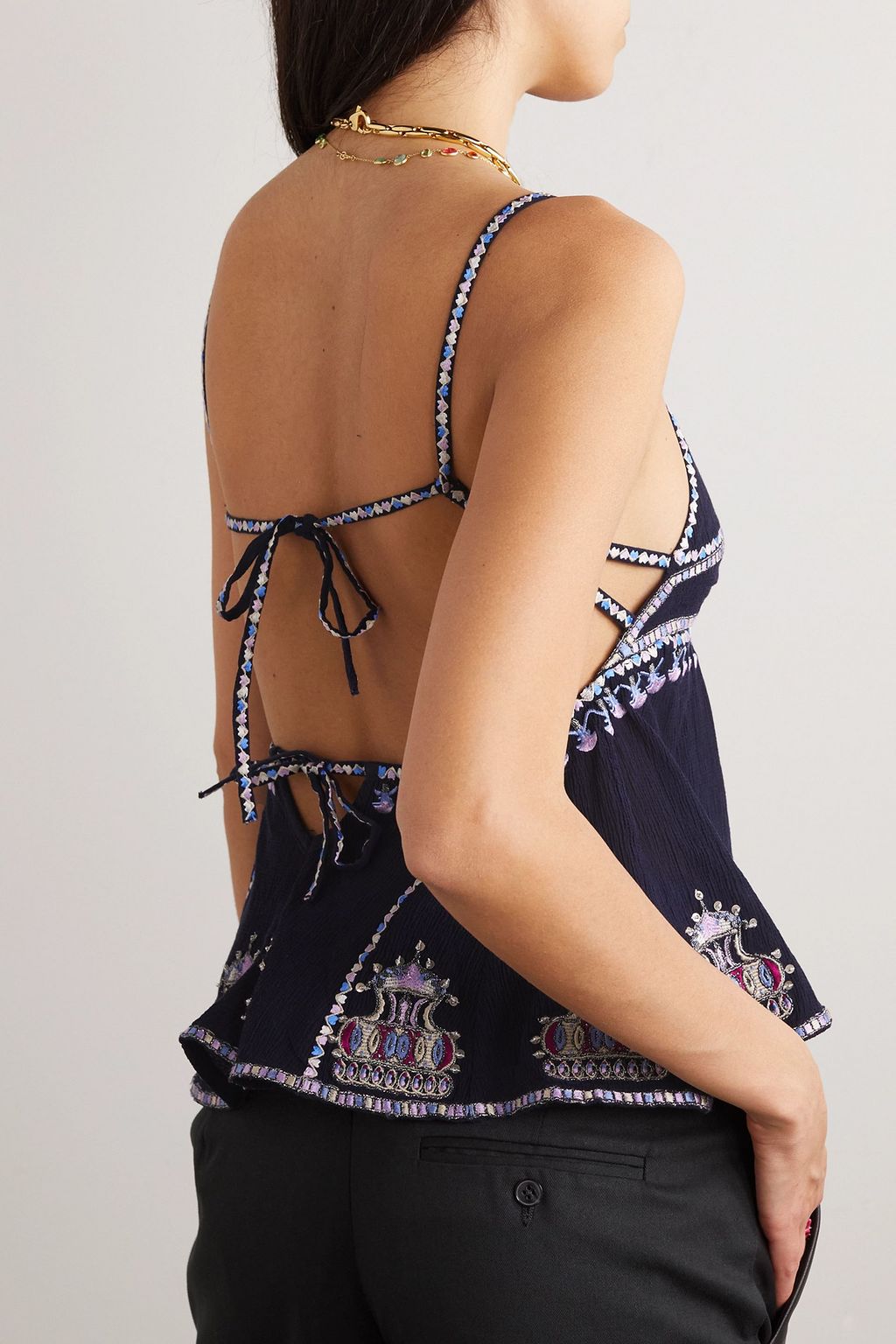 ISABEL MARANT Beva cutout embellished embroidered cotton-blend top