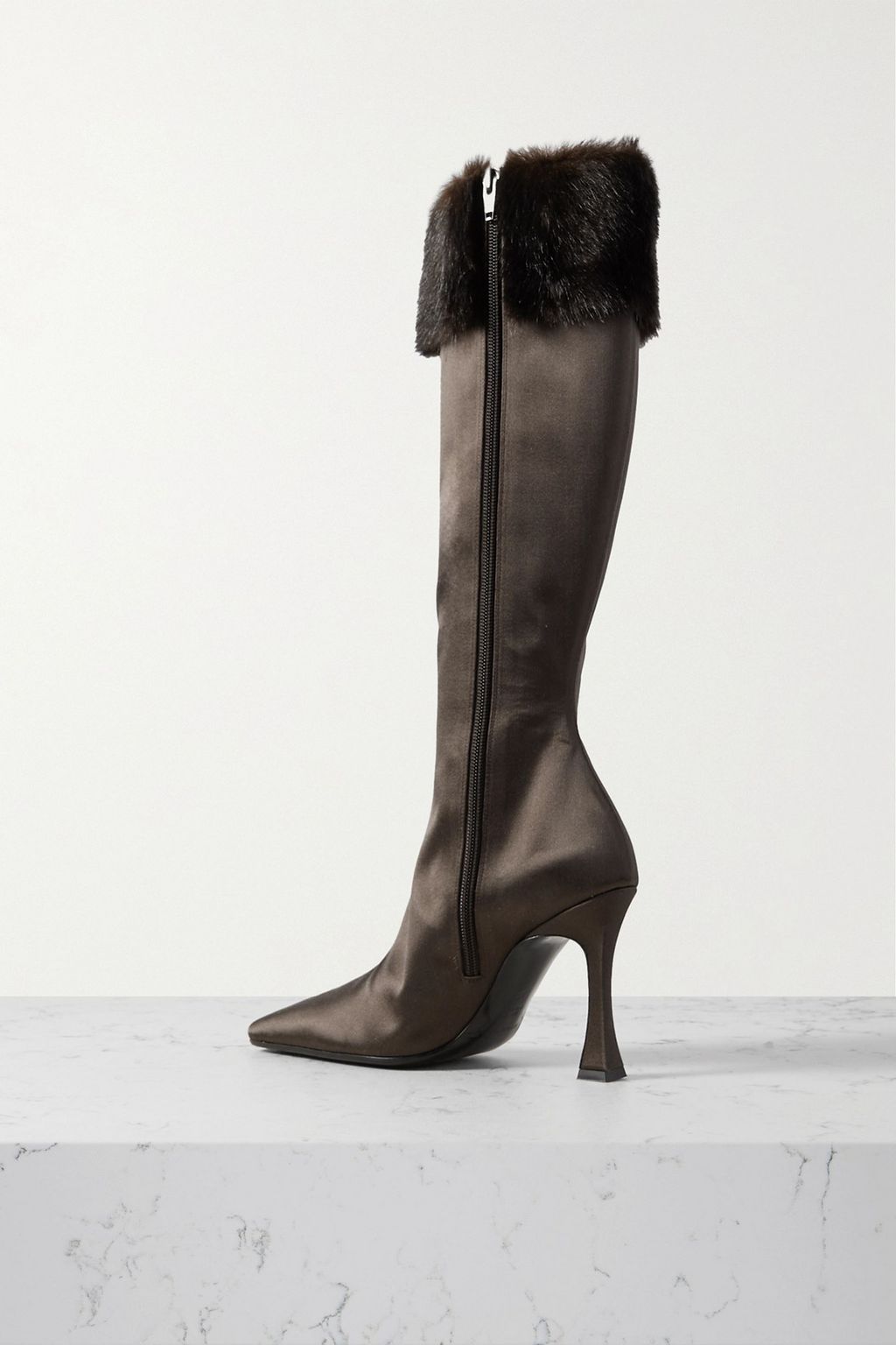 MAGDA BUTRYM Faux fur-trimmed satin knee boots