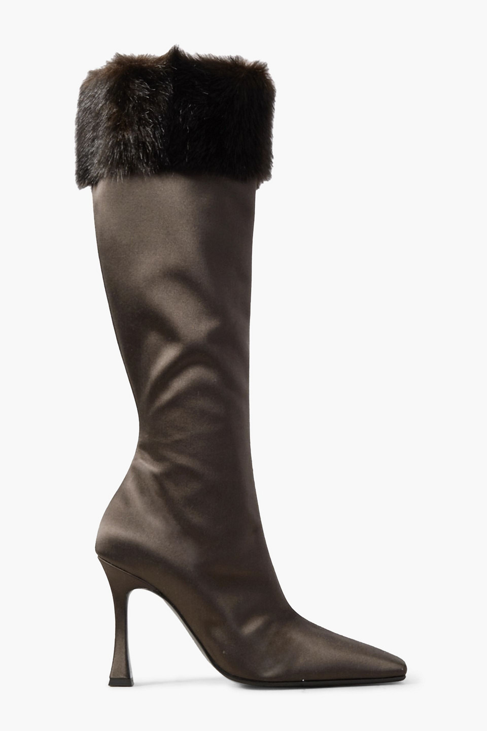 Magda Butrym Faux Fur-trimmed Satin Knee-high Boots In Brown
