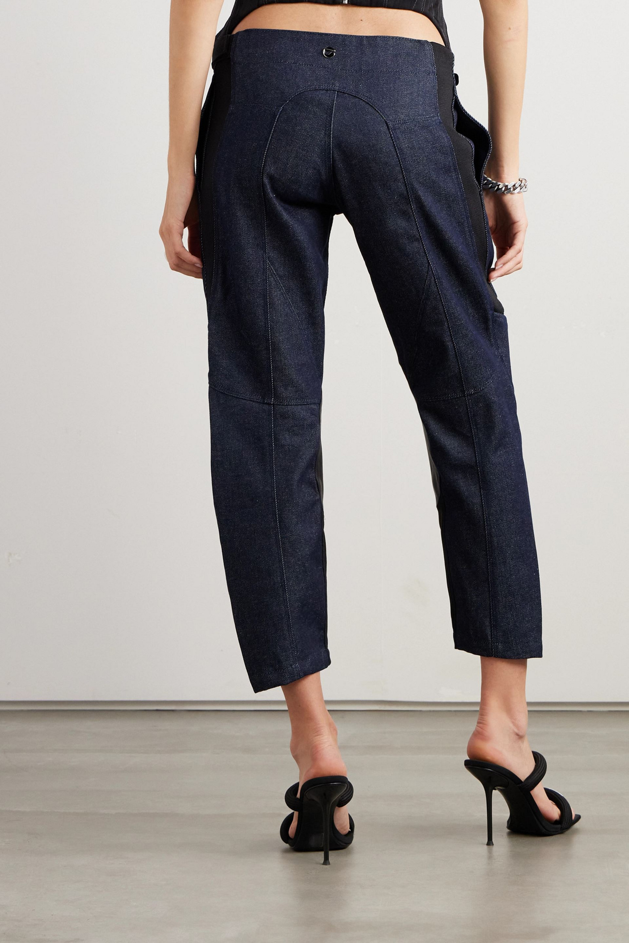 Coperni Cropped leather and jersey-trimmed mid-rise tapered jeans thumbnail