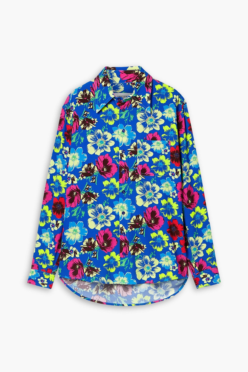 Christopher John Rogers Floral-print Crepe Shirt In Cobalt Blue