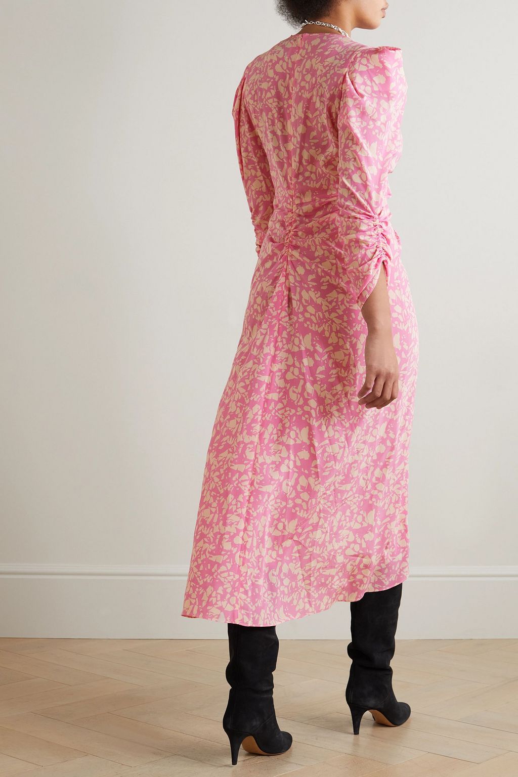 ISABEL MARANT Albini ruched printed stretch-silk midi dress
