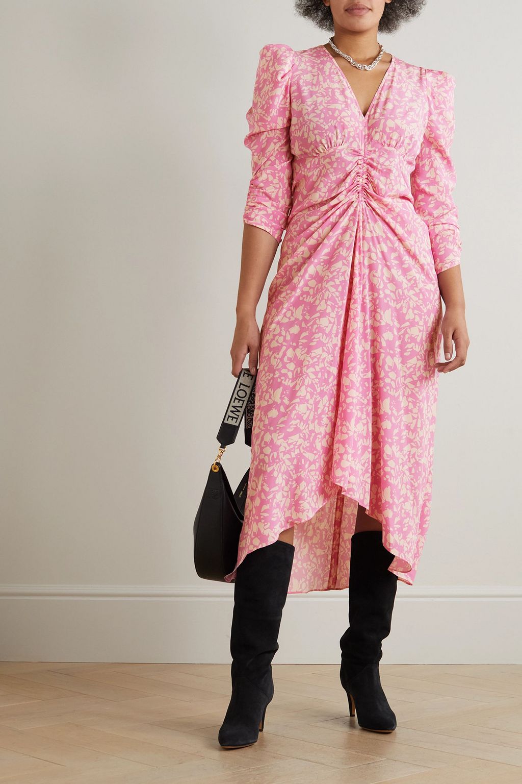 ISABEL MARANT Albini ruched printed stretch-silk midi dress