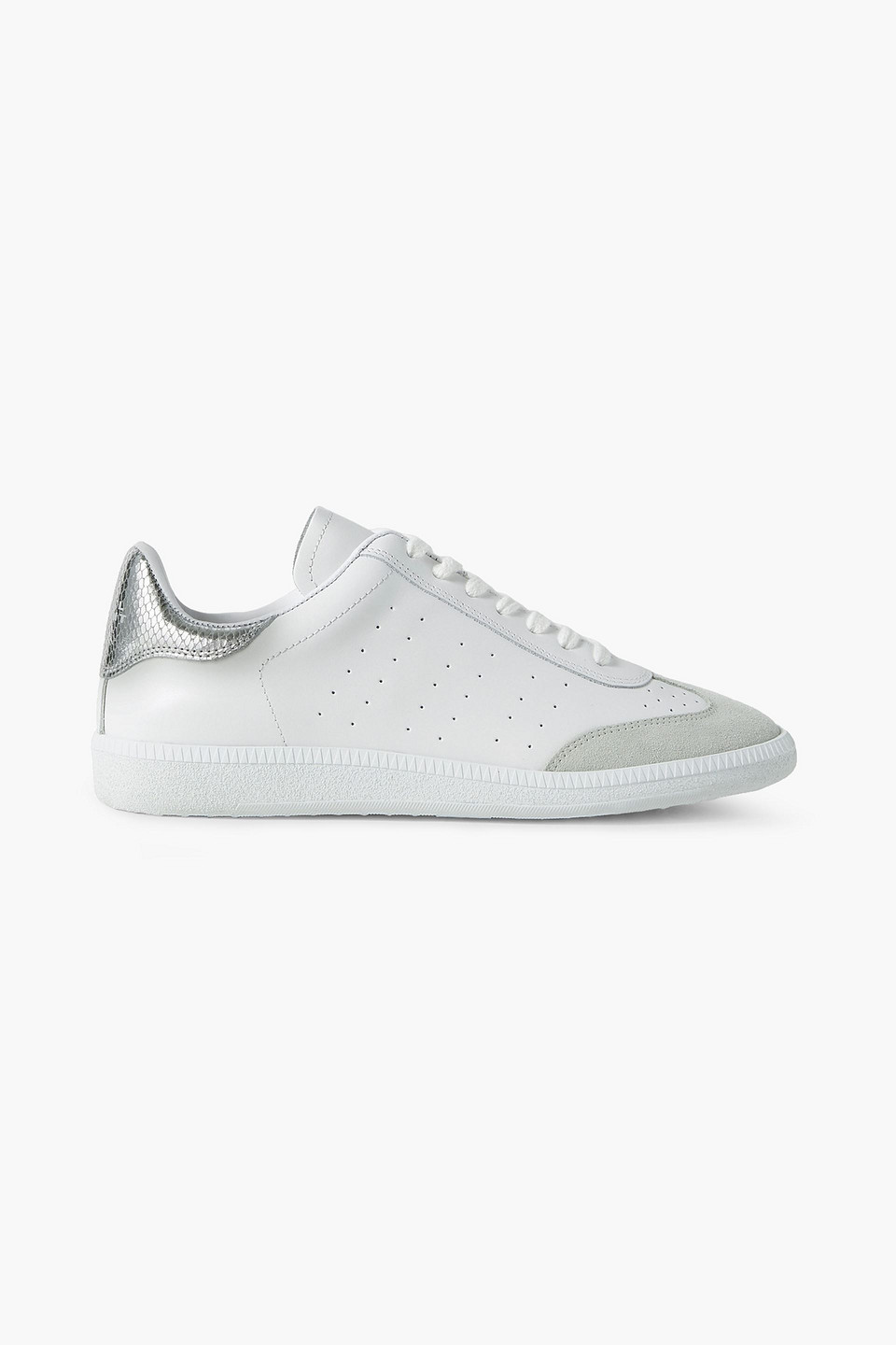 Isabel Marant Bryce Metallic And Suede-trimmed Perforated Leather Sneakers In Silber