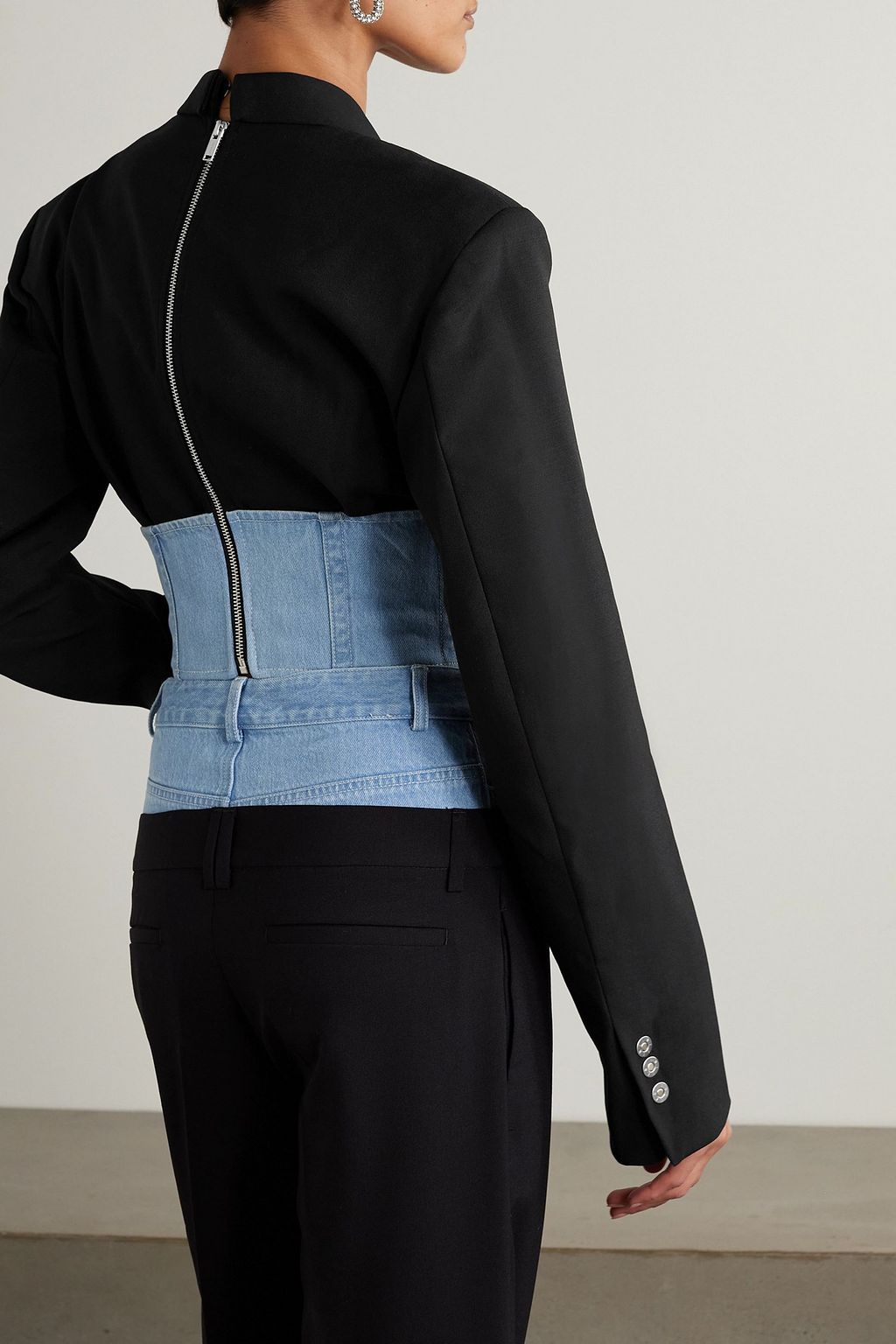 DION LEE Float cropped paneled denim and wool blazer
