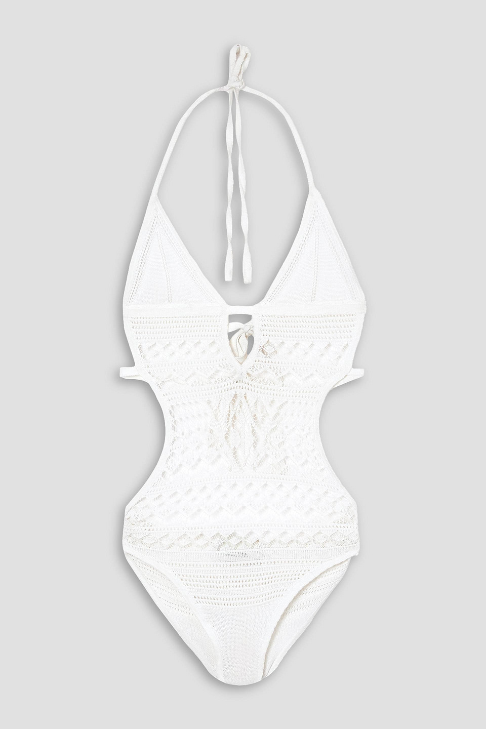 Isabel Marant Adema Tie-detailed Crocheted Cotton-blend Halterneck Bodysuit In Weiss