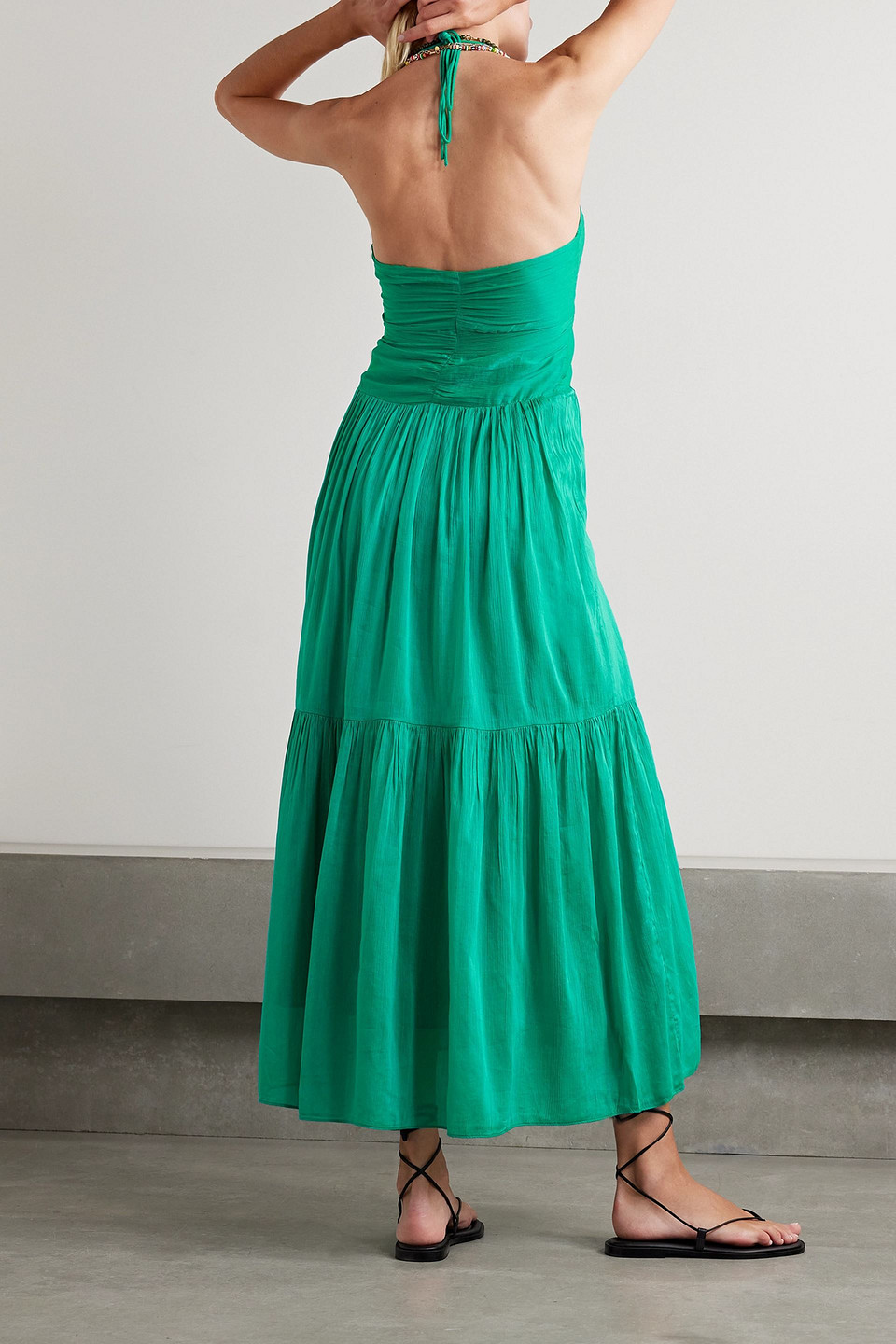 Isabel Marant Birona Cutout Cotton And Silk-blend Crepon Halterneck Maxi Dress In Jade