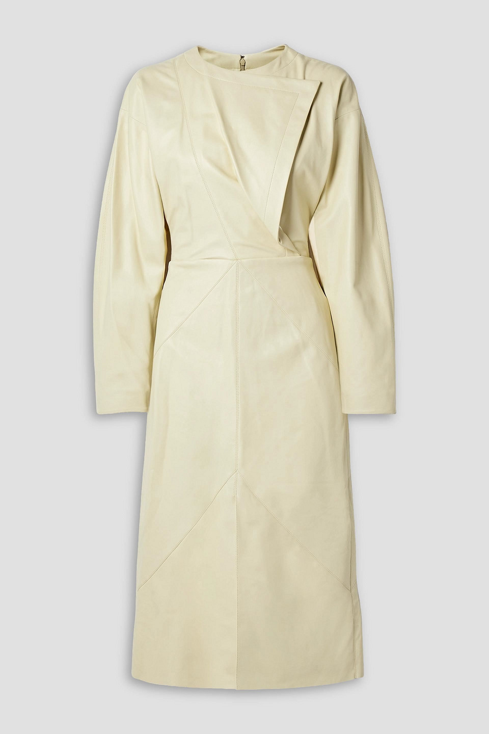 Isabel Marant Lazuli Wrap-effect Paneled Leather Midi Dress In Elfenbein
