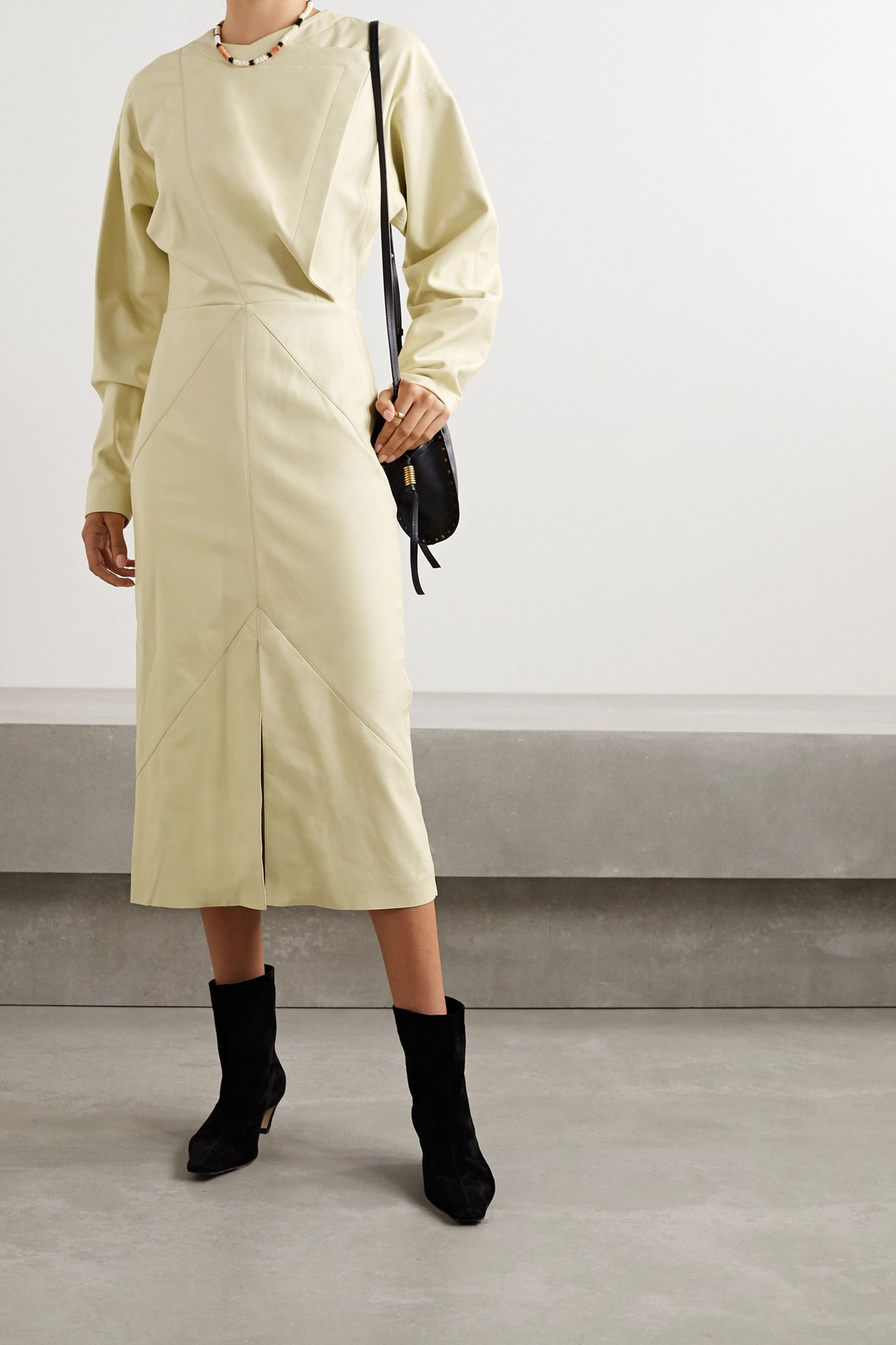 Isabel Marant Lazuli wrap-effect paneled leather midi dress