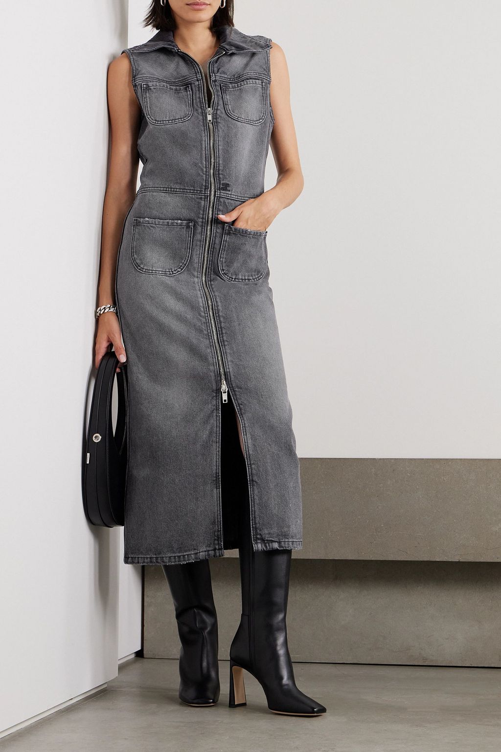 COURRÈGES Embroidered denim midi dress