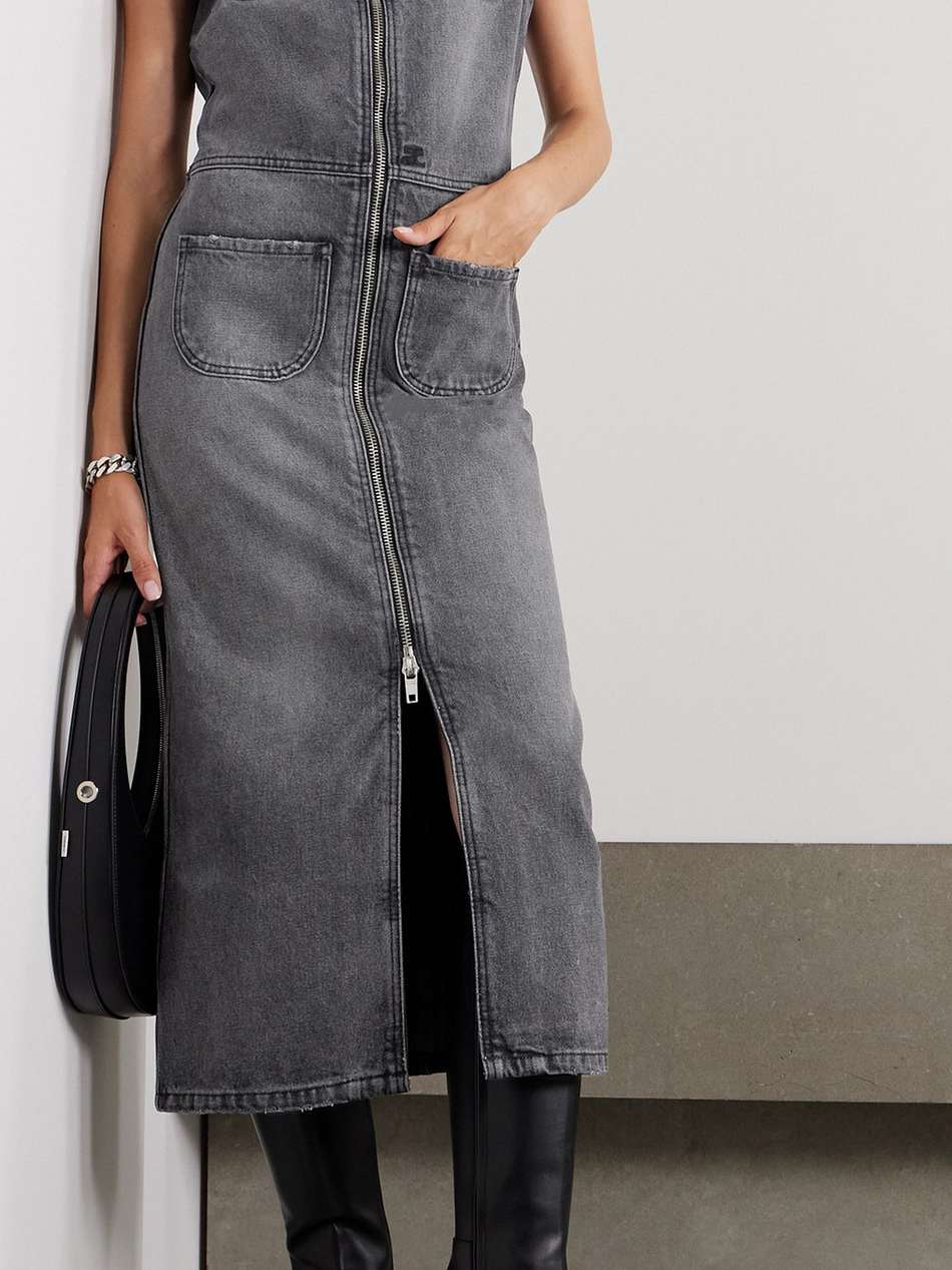 embroidered denim midi dress